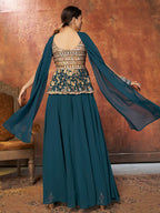 Myra Aequa Blue Georgette Embroidered Designer Suit