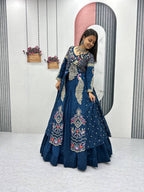 Yash Enterprise Rama Green Vichitra Silk Party Wear Embroidery Crop Top With Blouse Lehenga Choli - Distacart