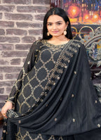 Yash Enterprise Black Chinon Silk Party Wear Embroidery Party Wear Suit Set - Distacart
