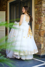 Yash Enterprise White Faux Georgette Party Wear Embroidery Suit Set - Distacart