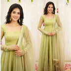 Yash Enterprise Light Green Soft Organza Party Wear Embroidery Suit Set - Distacart