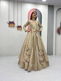 Yash Enterprise Cream Vichitra Silk Party Wear Embroidery Crop Top With Blouse Lehenga Choli - Distacart