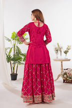 Yash Enterprise Red Chinnon Silk Embroidery Party Wear Suit Set - Distacart