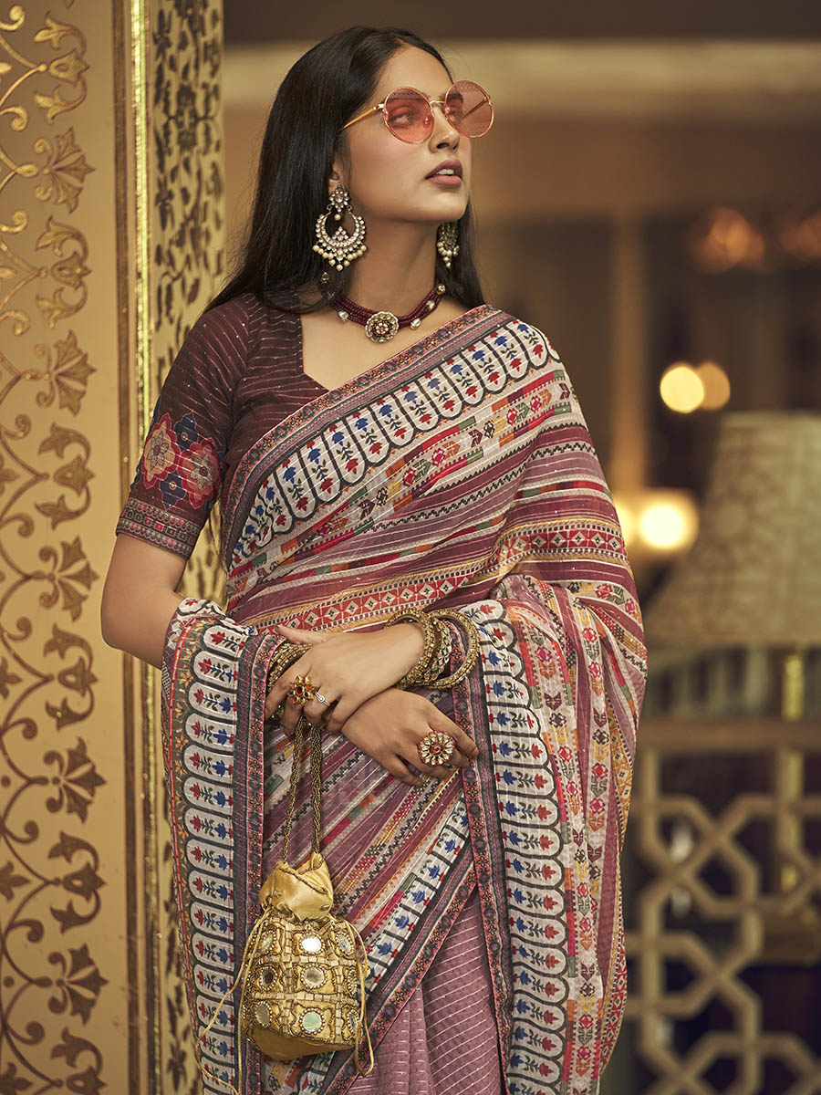Myra Multicolour Gorgette Designer Saree - Distacart