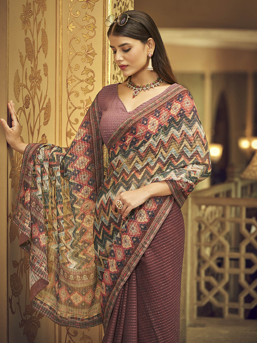 Myra Multicolour Gorgette Designer Saree - Distacart