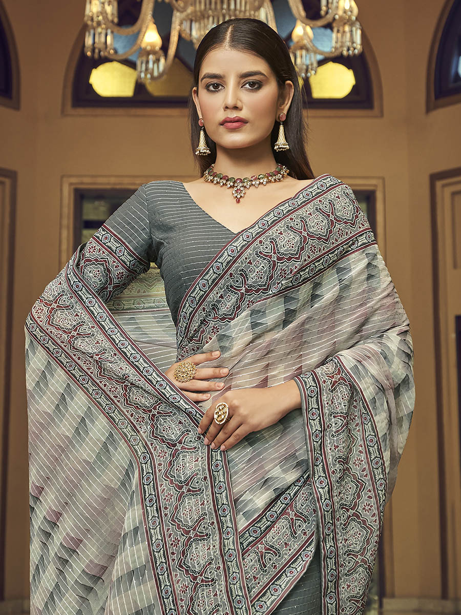 Myra Multicolour Gorgette Designer Saree - Distacart