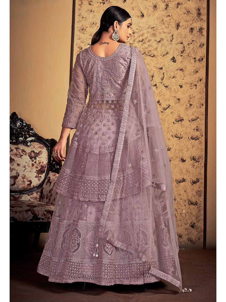 Myra Mauve Soft Net Heavy Embroidered Designer Lehenga