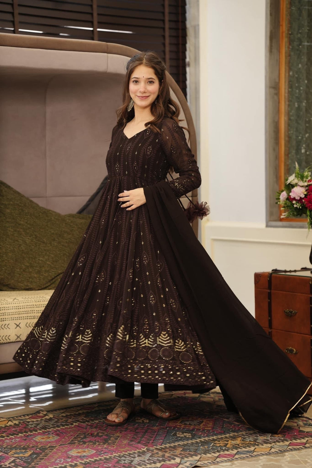 Yash Enterprise Black Embroidered Georgette Suit Set - Distacart