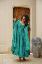 Yash Enterprise Green Maslin Fabric Digital Print Work Party Wear Suit Set - Distacart