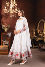 Yash Enterprise White Faux Blooming Embroidery Party Wear Suit Set - Distacart