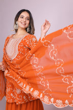 Yash Enterprise Orange Chinon Silk Party Wear Embroidery Suit Set - Distacart