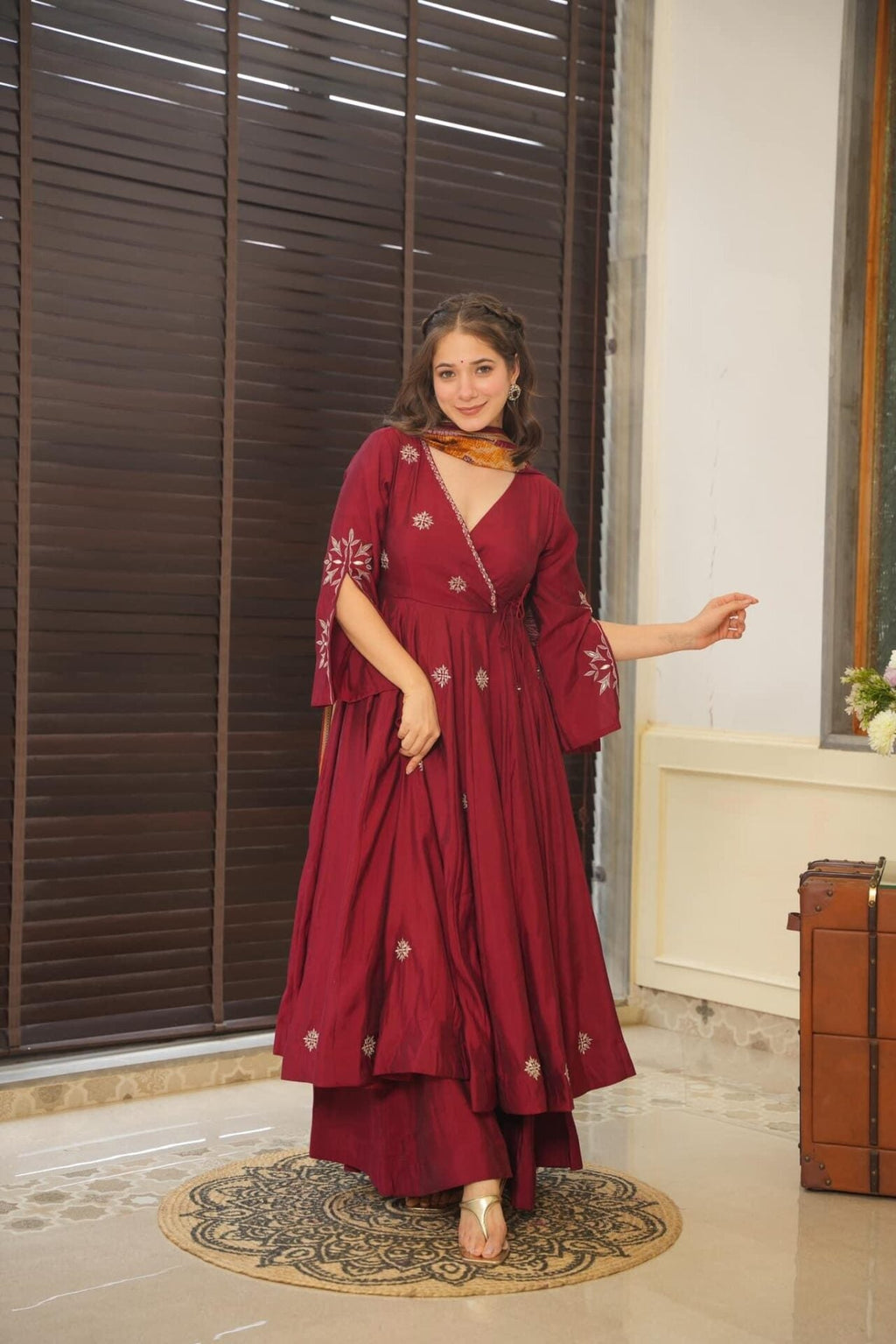Yash Enterprise Maroon Maslin Cotton Anarkali Suit Set - Distacart