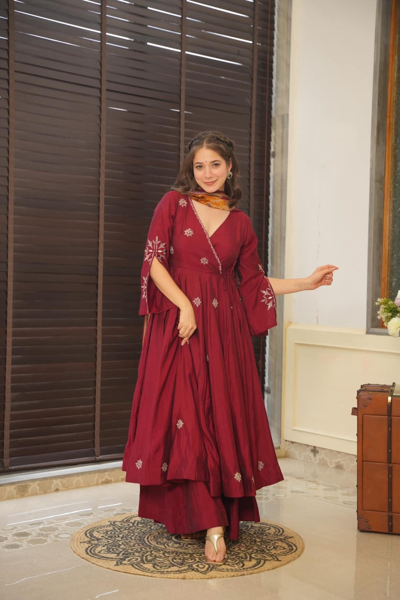 Yash Enterprise Maroon Maslin Cotton Anarkali Suit Set - Distacart