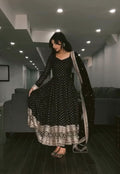 Yash Enterprise Black Faux Blooming Silk Embroidery Party Wear Suit - Distacart
