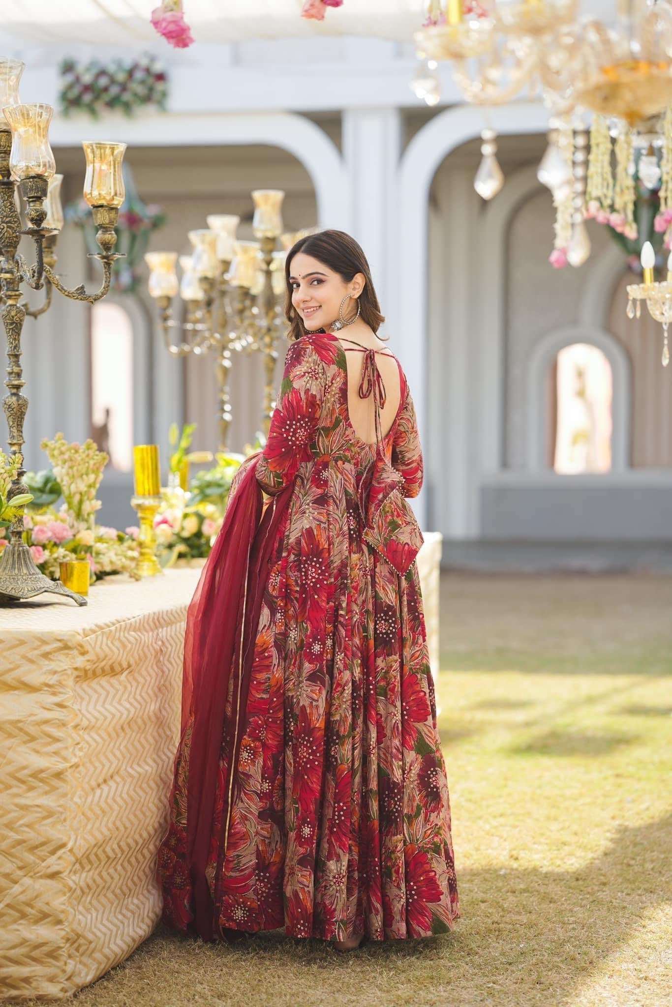 Yash Enterprise Multicolor Georgette Salwar Suit Floral Printed And Sequin Embroidery - Distacart