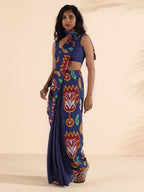 trueBrowns Purple Muslin Ikat Saree