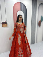 Yash Enterprise Orange Vichitra Silk Party Wear Embroidery Crop Top With Blouse Lehenga Choli - Distacart