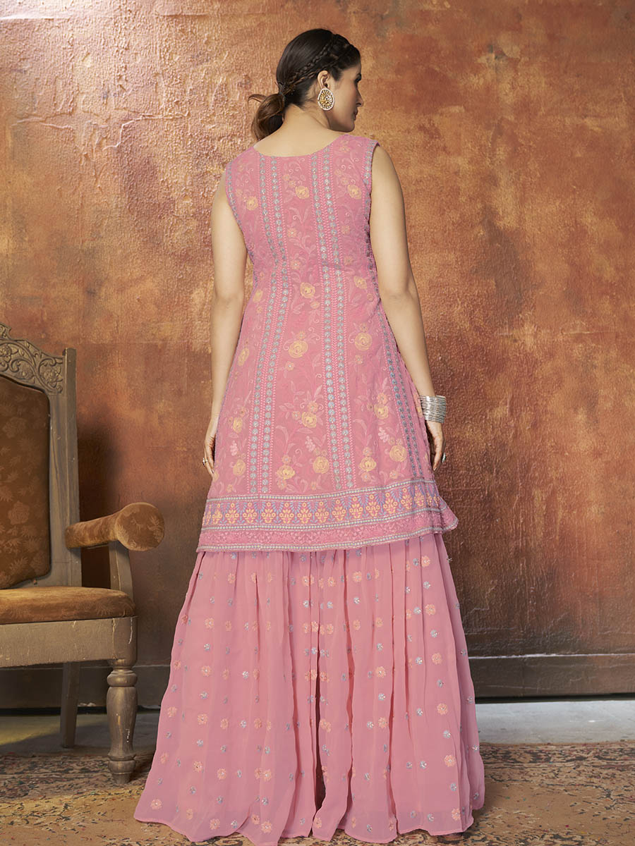 Myra Pink Georgette Embroidered Designer Suit