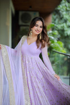 Yash Enterprise Light Purple Fux Bloomimng Silk Embroidery Suit Set - Distacart