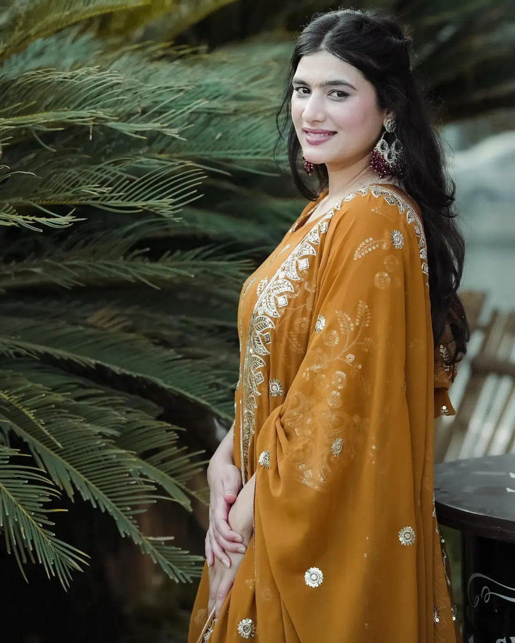 Yash Enterprise Mustard Georgette And Silk Embroidered Anarkali Salwar Suit - Distacart