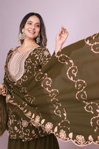 Yash Enterprise Mahendi Chinon Silk Party Wear Embroidery Suit Set - Distacart