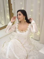 Yash Enterprise White Star Georgette Silk Embroidery Party Wear Uit Set - Distacart