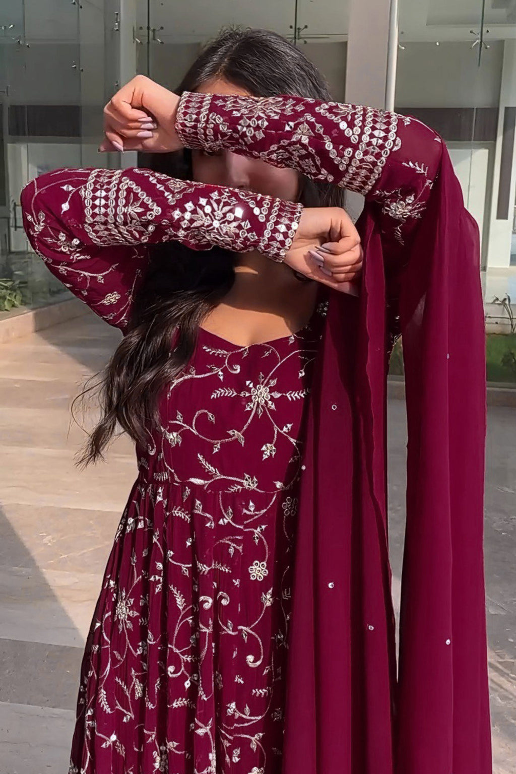 Yash Enterprise Rani Pink Georgette Embroidered Party Wear Anarkali Kurta Set - Distacart