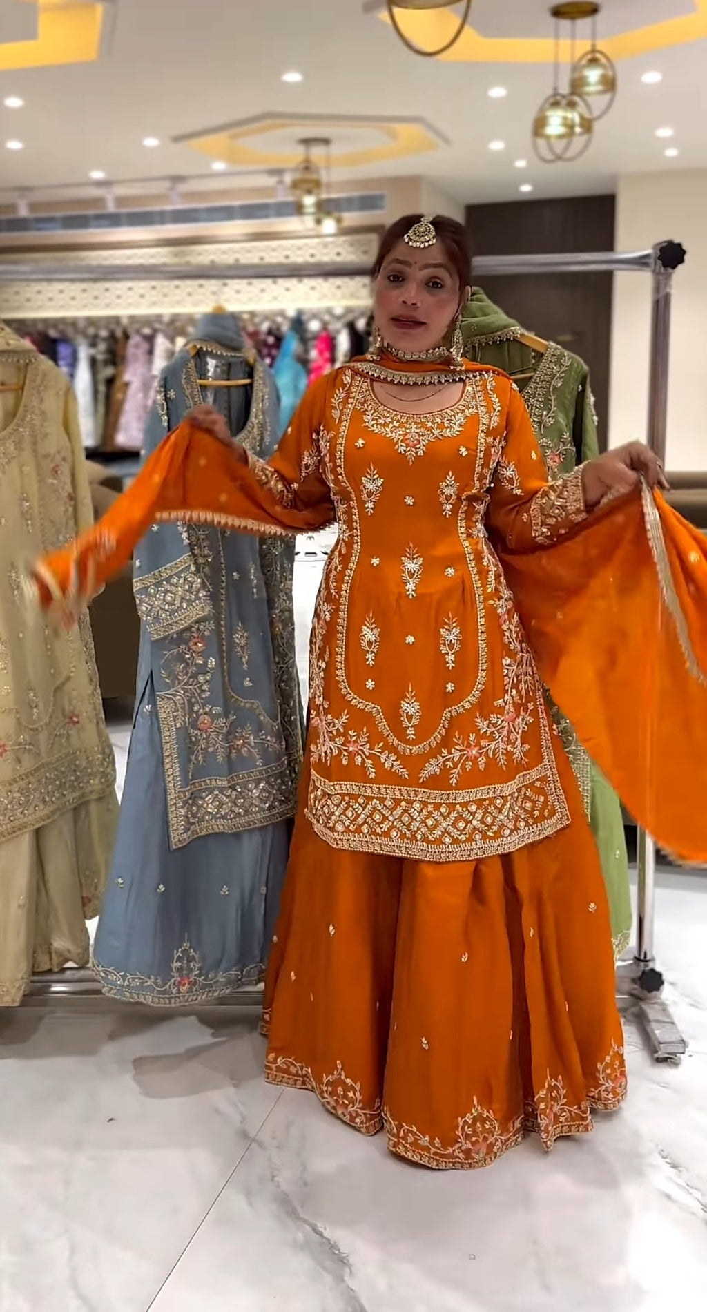Yash Enterprise Orange Natural Crep Embroidery Party Wear Suit Set - Distacart