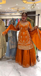 Yash Enterprise Orange Natural Crep Embroidery Party Wear Suit Set - Distacart