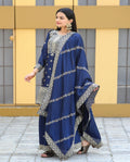 Yash Enterprise Alluring Chinon Silk Navy Blue Embroidery Work Readymade Salwar Suit - Distacart