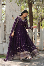 Yash Enterprise Purple Heavy Fux Blooming Embroidery Party Wear Suit - Distacart
