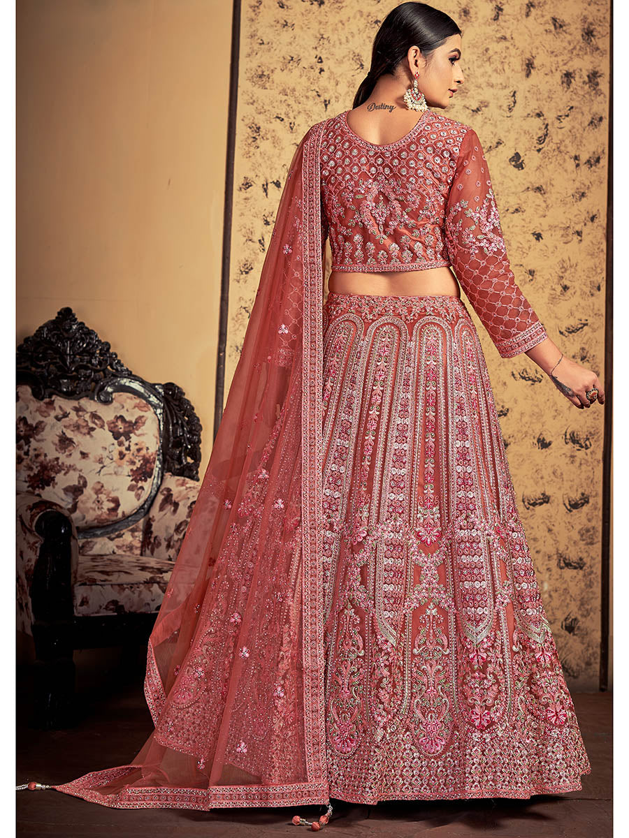 Myra Pink Taupe Soft Net Heavy Embroidered Designer Lehenga
