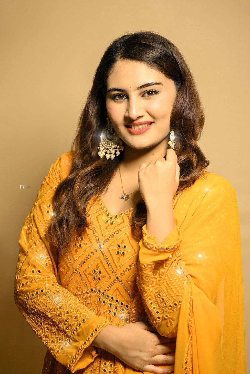 Yash Enterprise Beautiful Yellow Faux Embroidered Wedding Wear Gown With Dupatta - Distacart