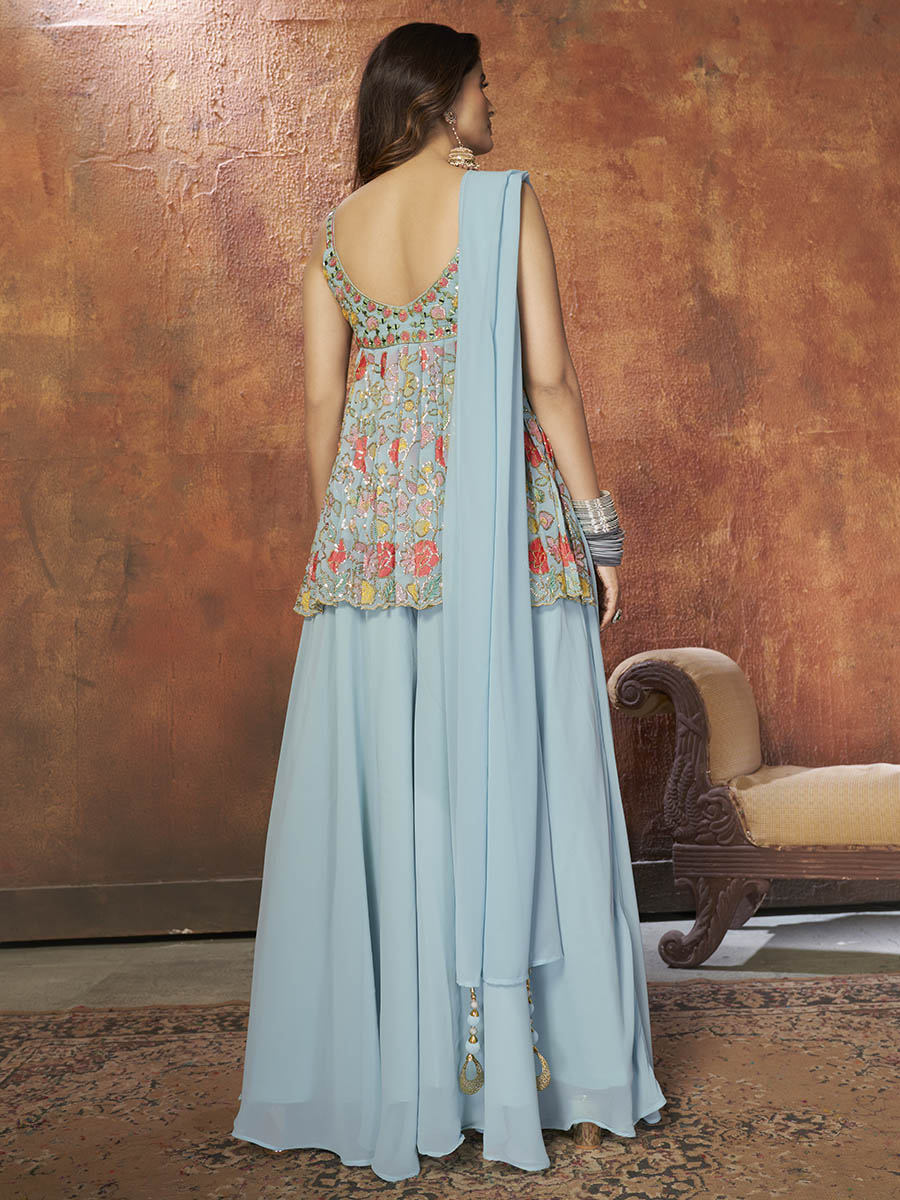 Myra Blue Georgette Embroidered Designer Suit