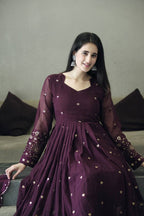Yash Enterprise Maroon Anarkali Salwar Suit With Mirror And Gota Patti Work - Distacart