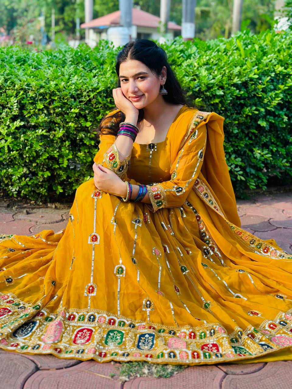 Yash Enterprise Yellow Faux Georgette Embroidery Party Wear Suit Set - Distacart