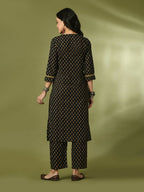 Myshka Women's Black Printed Cotton Straight Party Kurta Set