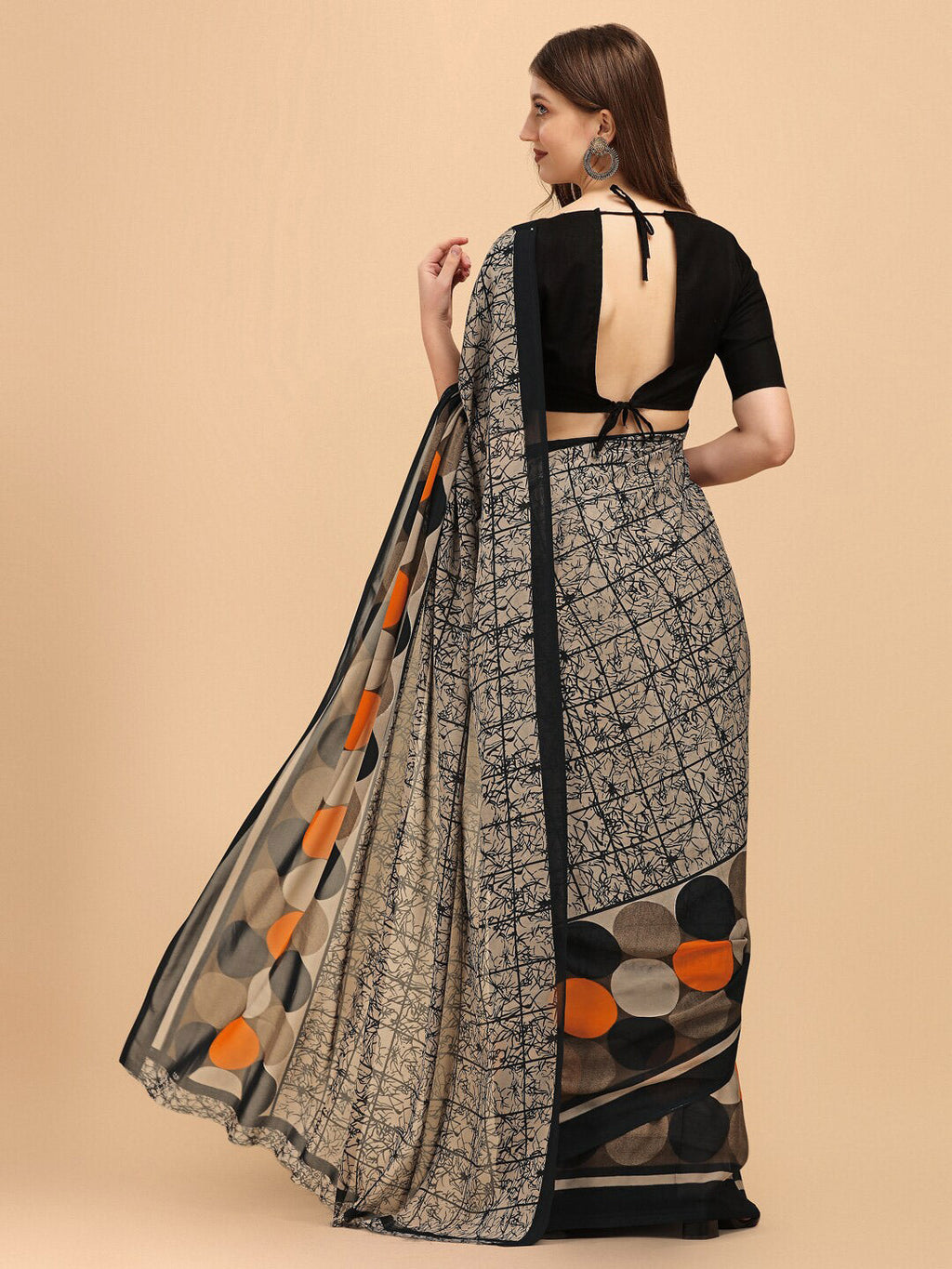 Sangria Black & Beige Pure Georgette Saree - Distacart