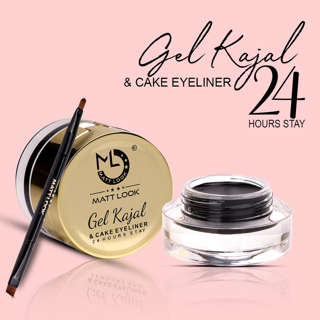 Matt Look Fashion Eye Makeup 24Hr Stay Gel Kajal & Cake Eyeliner - Black