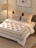 BELLA CASA Grey & Maroon Printed 350 TC Cotton King Bedsheet With 2 Pillow Covers
