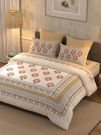 BELLA CASA Grey & Maroon Printed 350 TC Cotton King Bedsheet With 2 Pillow Covers