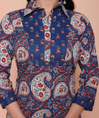 Miravan Womens Cotton Floral Printed Shirt-Collar Straight Kurta And Palazzo Set - Distacart