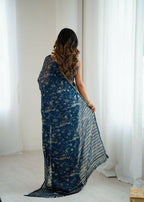 PR Fashion Morpich Georgette Patta Plain With Foil Work And Small Lace And Zalar Lace Saree