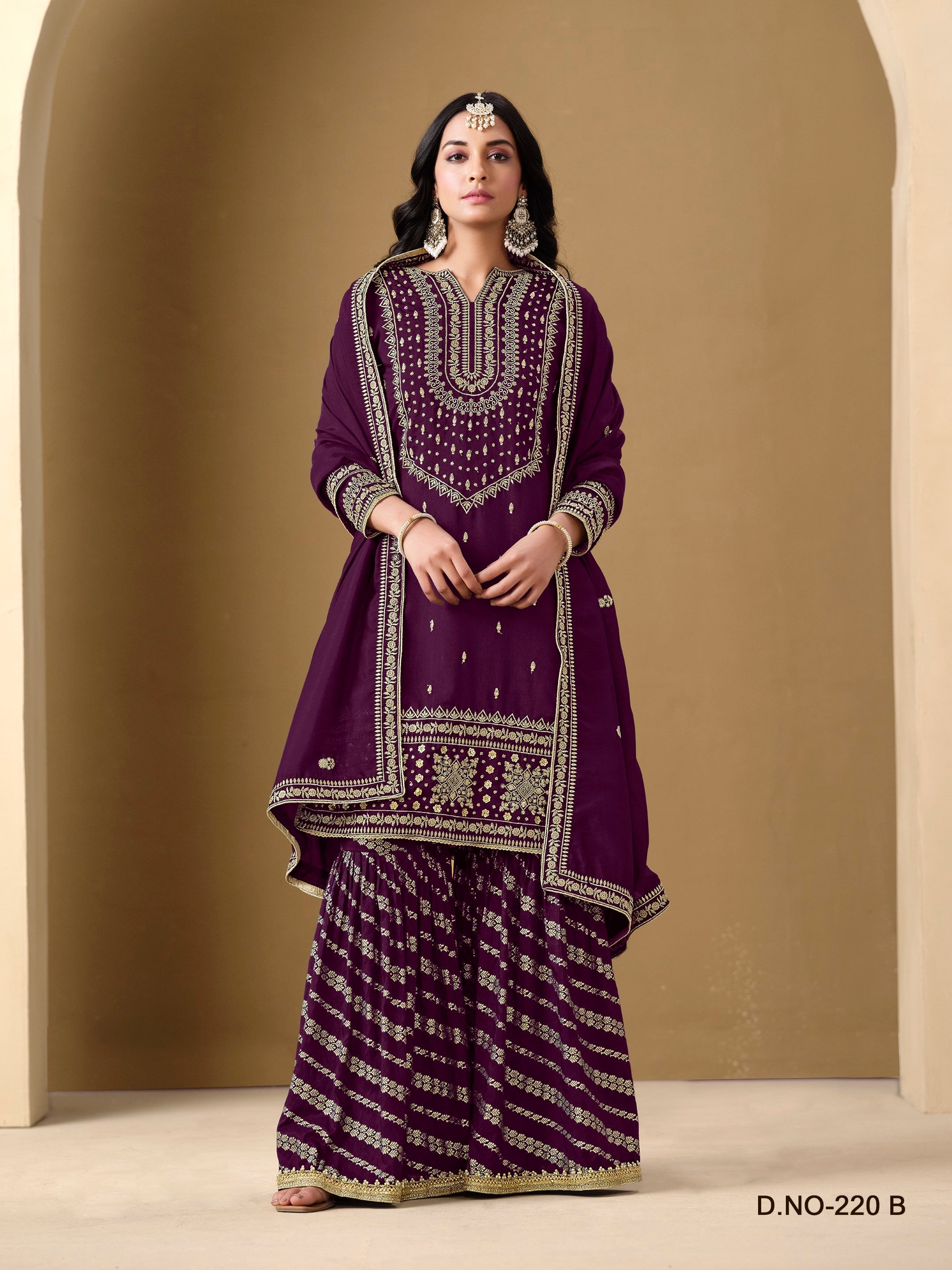 Anaita Purple Art Silk Embroidered Stitched Sharara Suit - Distacart