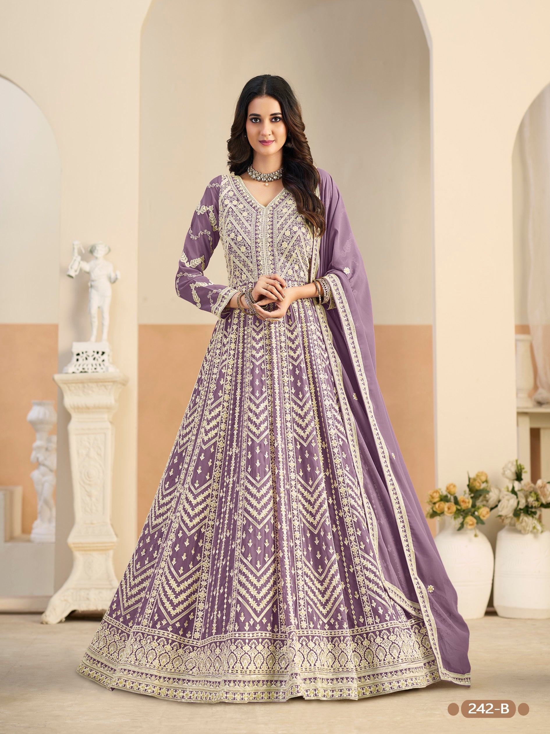 Anaita Purple Heavy Embroidered Faux Georgette Anarkali Suit With Salwar - Distacart