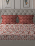 MYTRIDENT Peach Maroon Geometric Pure Cotton 144 TC Queen Bedsheet Pillow Covers