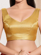 Joban Fashion Yellow Gold Mulberry Silk Padded Blouse With Sweetheart Neck Sleeveless - Distacart