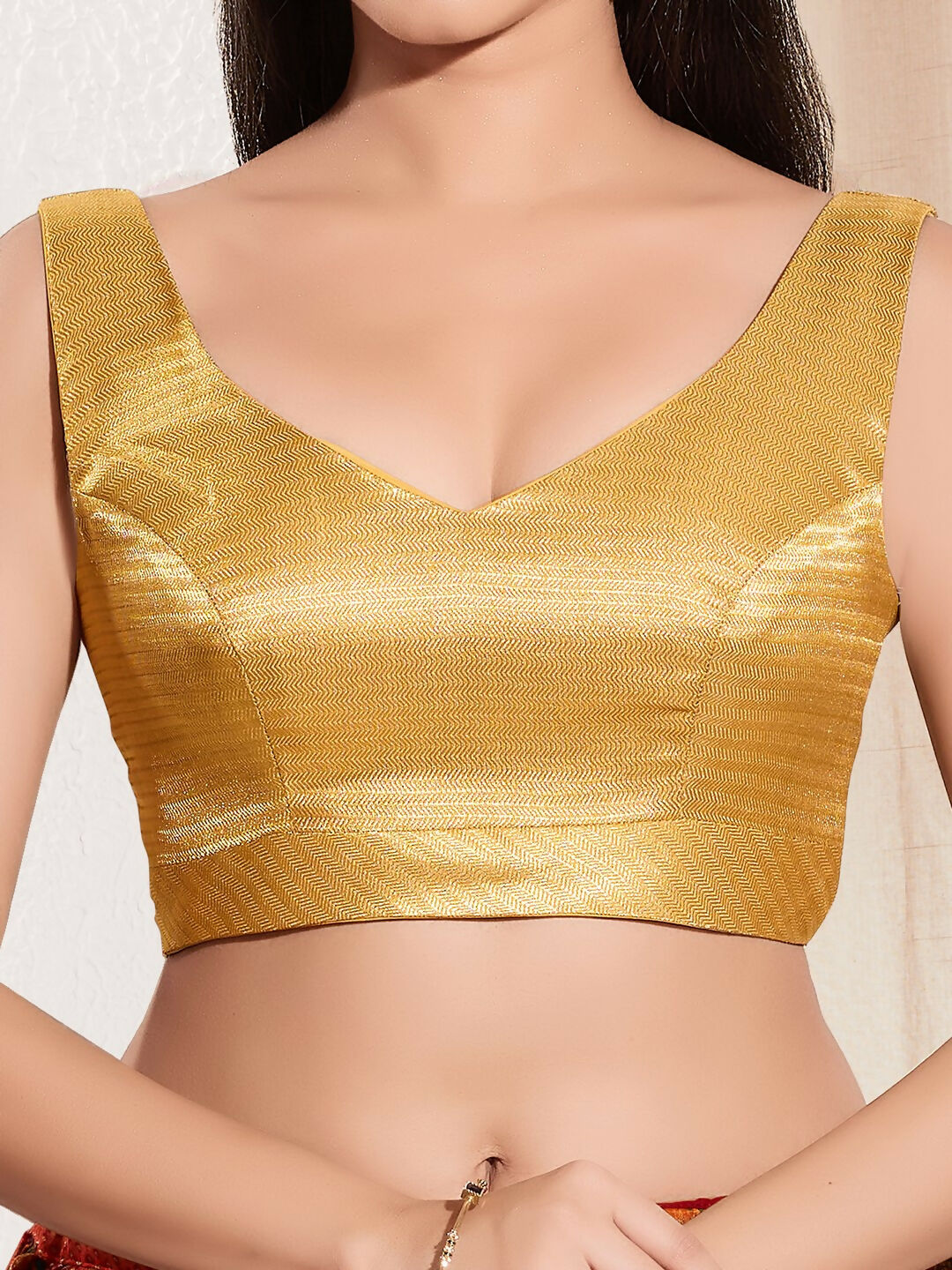 Joban Fashion Yellow Gold Mulberry Silk Padded Blouse With Sweetheart Neck Sleeveless - Distacart