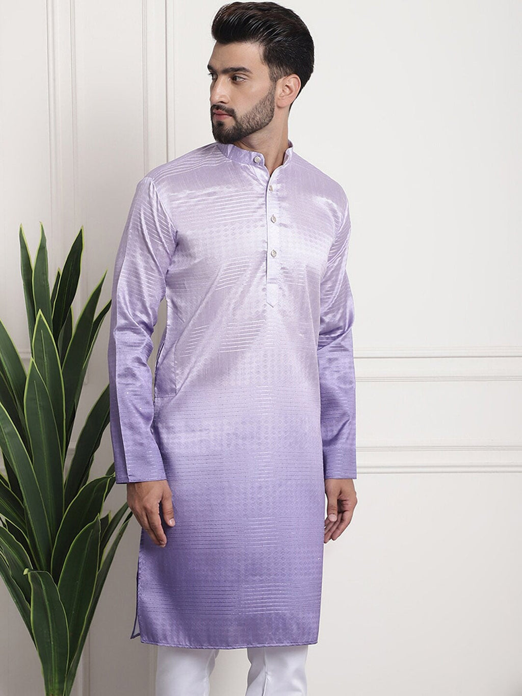 Sojanya Woven Design Mandarin Collar Silk Cotton Kurta