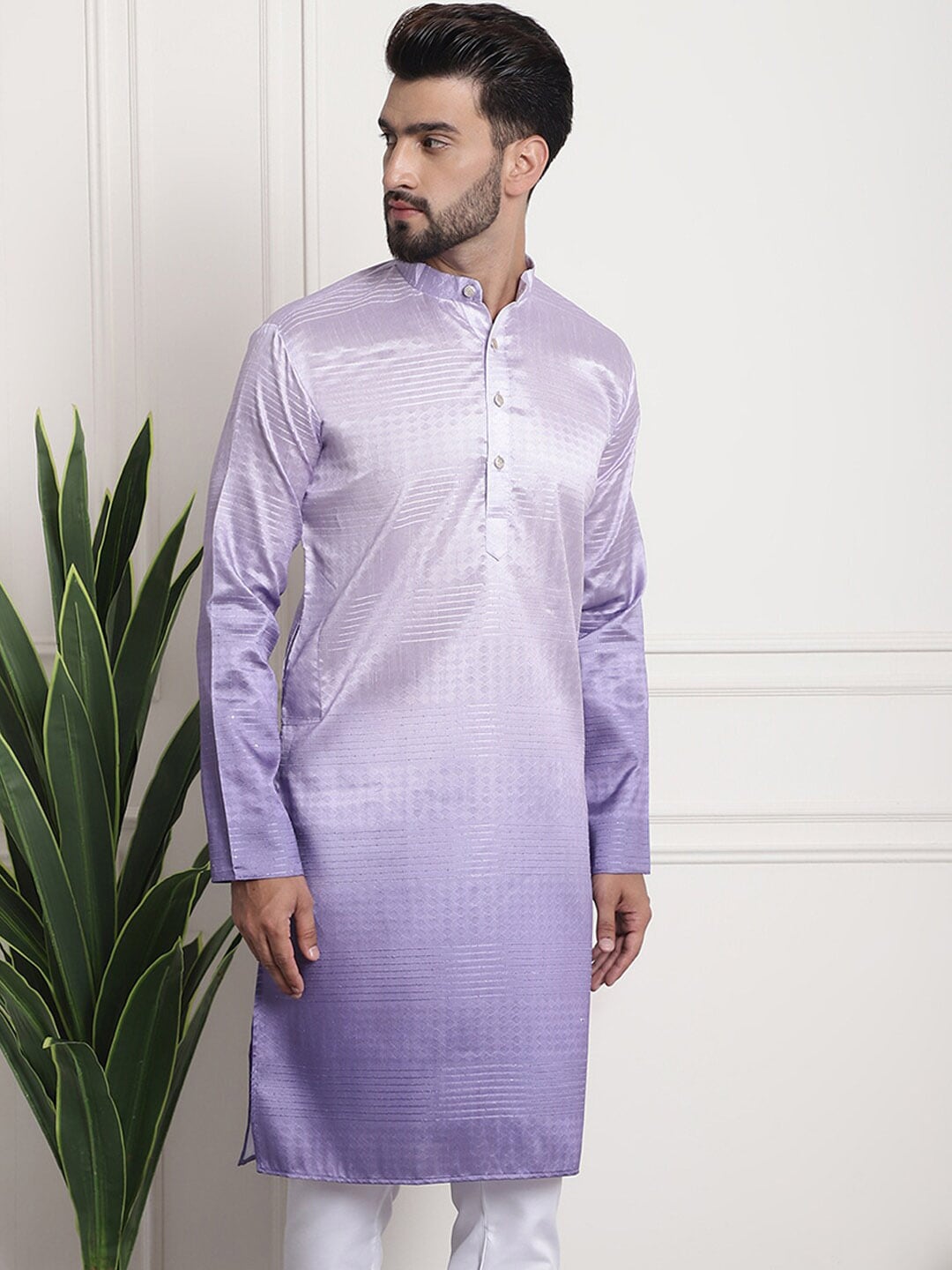 Sojanya Woven Design Mandarin Collar Silk Cotton Kurta